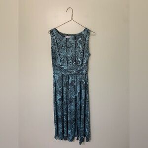NorthStyle — womens black and light blue paisley sleeveless dress midi length